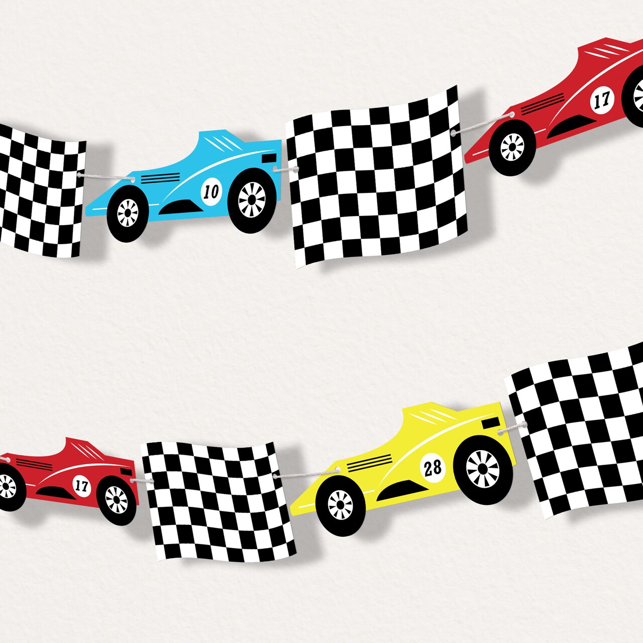 Big Dot of Happiness Let's Go Racing - Racecar Garland Banner, Race Car Birthday Decorations Banner Backdrop, 30 Feet of Cord, 15 Double-Sided Shapes